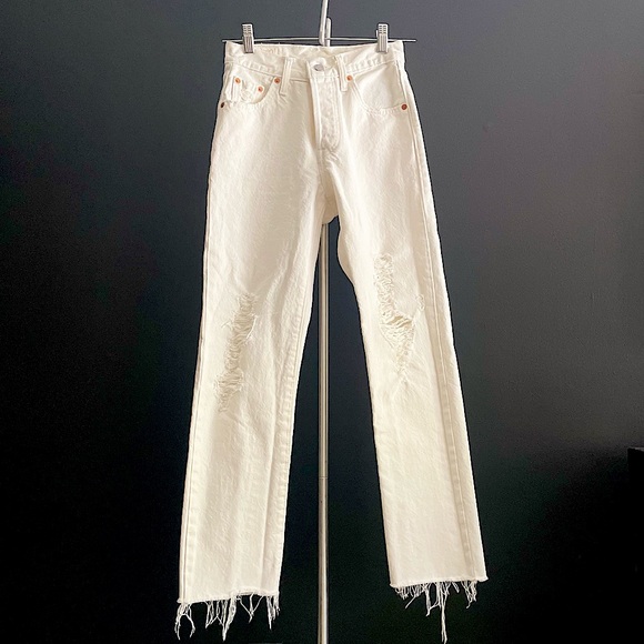 LEVI'S 501 Original Jeans Ecru Distressed Denim Sz 23x28 - Picture 5 of 5